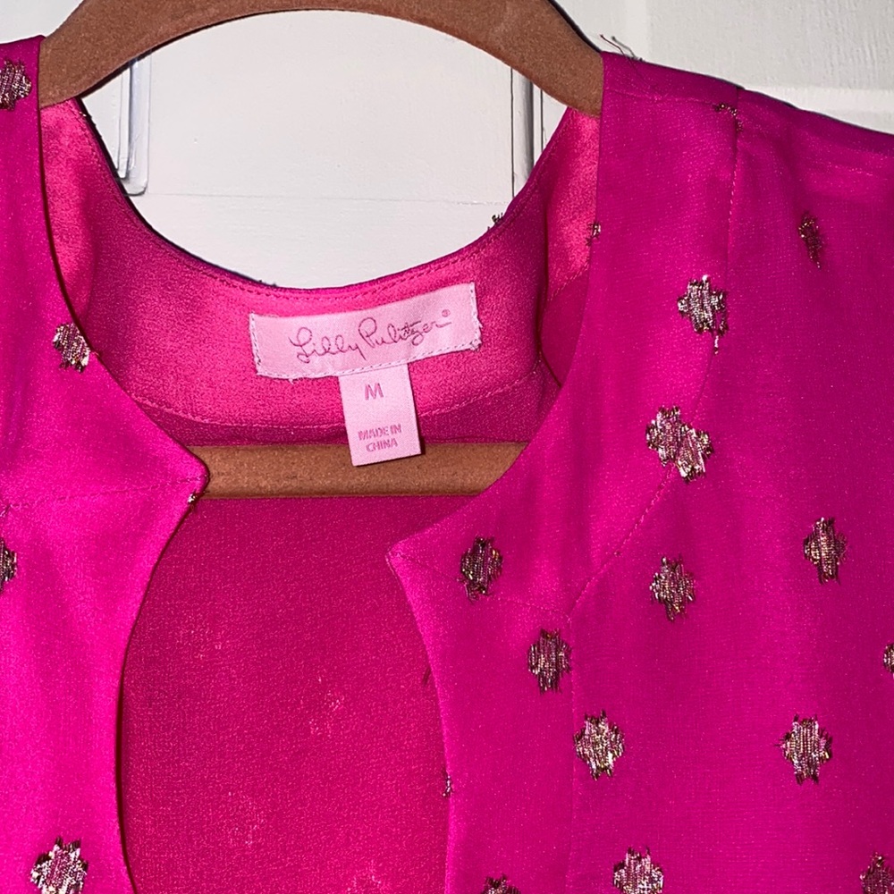 Lilly Pulitzer Pink and Gold Ruffle Top